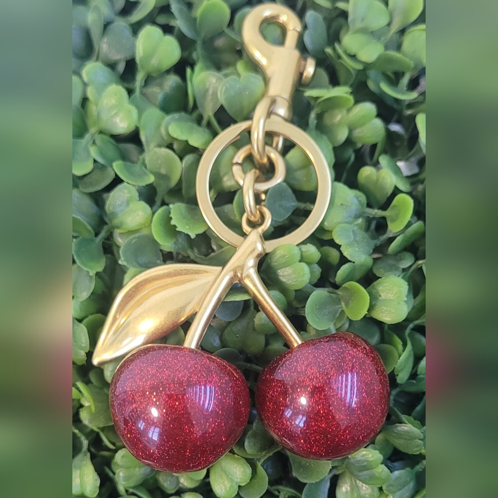 Cherry Keychain with Gold Accents